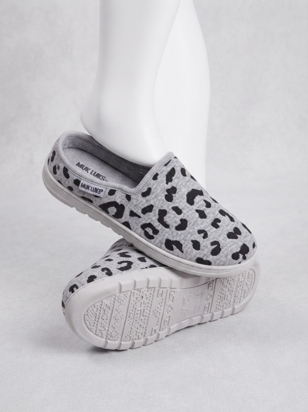 Muk Luks Women's Grey Leopard Slip-On Slippers